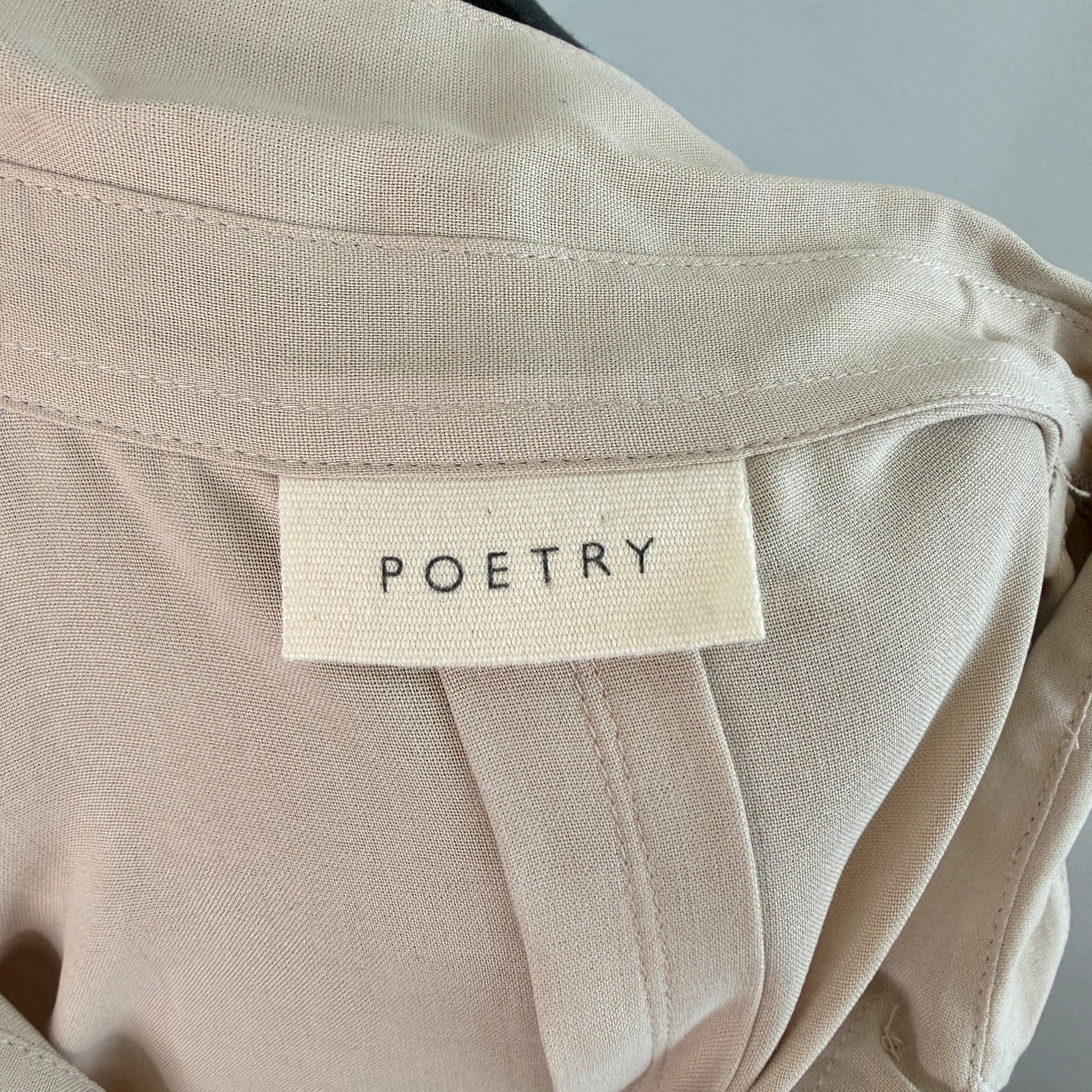 Poetry Beige Shirt Silk Collared Long Sleeve Curved Hem Classic Button-Up Size 2 — image 4 of 5